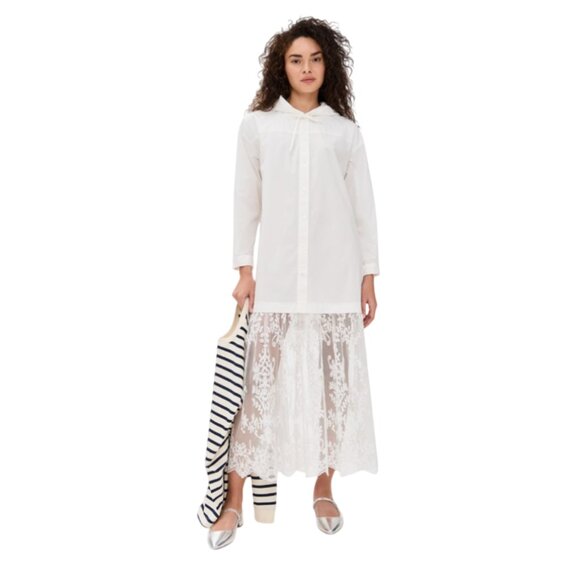 Sea NY Marja Hoodie Dress Womens Medium Pearl White Lace Cotton Long Sleeve Hood